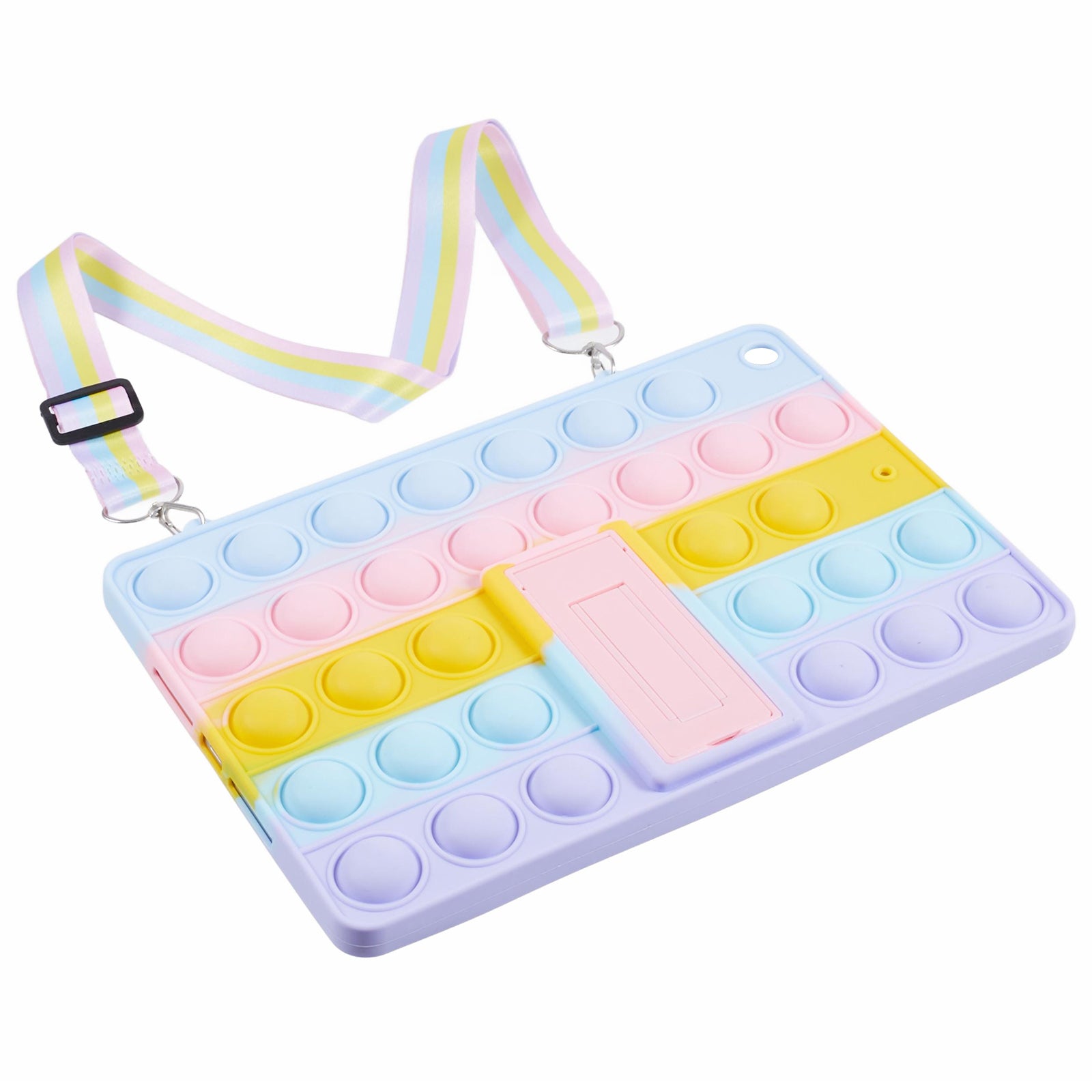 For iPad 10.2 (2021) / (2020) / (2019) Silicone Bubble Anxiety Stress Reliever Toy Tablet Kickstand Cover with Lanyard For iPad 10.2 (2021) / (2020) / (2019) Silicone Bubble Anxiety Stress Reliever Toy Tablet Kickstand Cover with Lanyard
